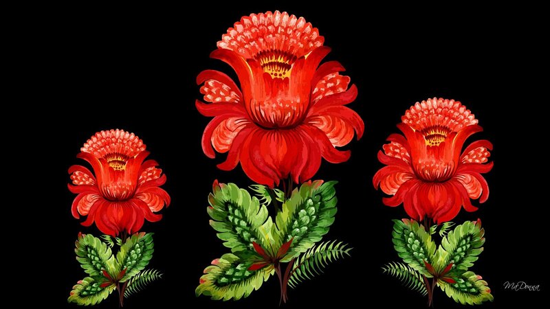 Three Red Flowers — Dramatic, Illustration