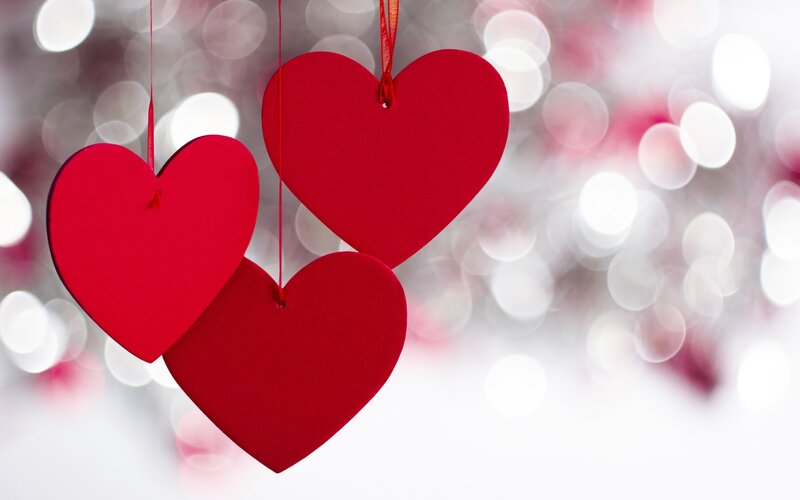 Three Red Heart Ornaments — Festive