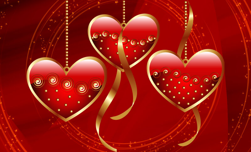 Three Red Heart Ornaments