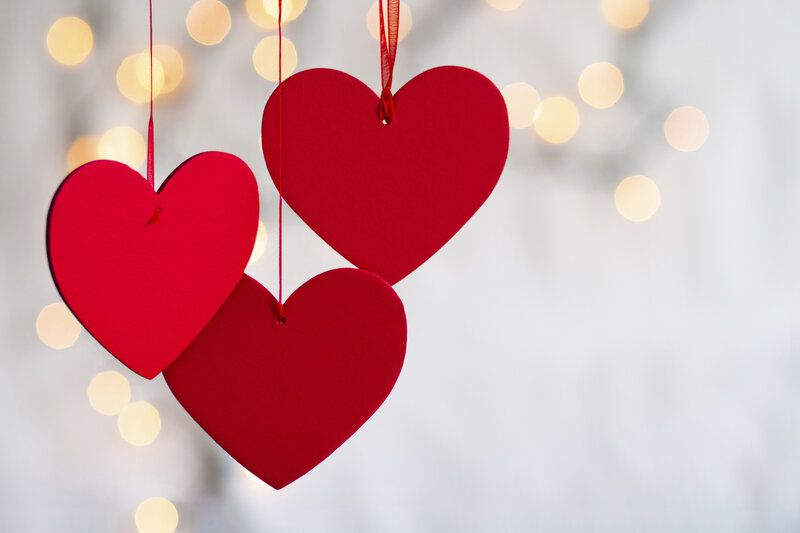 Three Red Hearts Hanging — Romantic