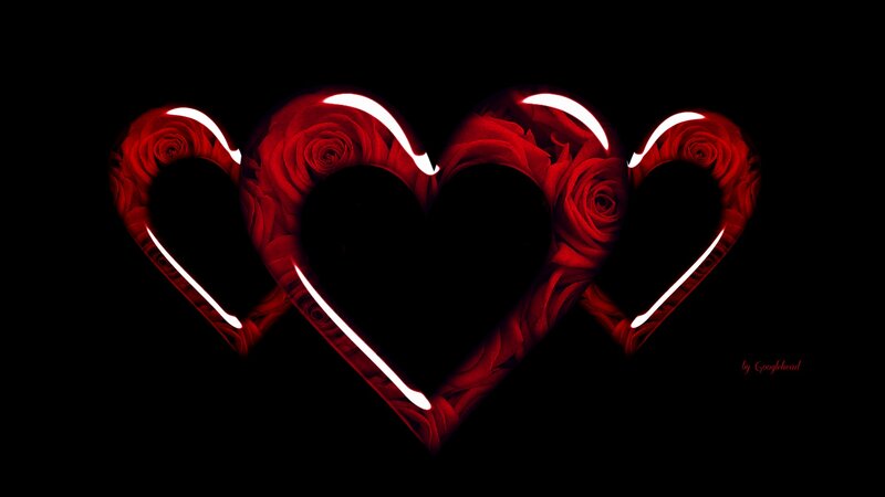 Three Red Rose Hearts