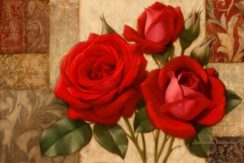 Three Red Roses — Calm, Painting