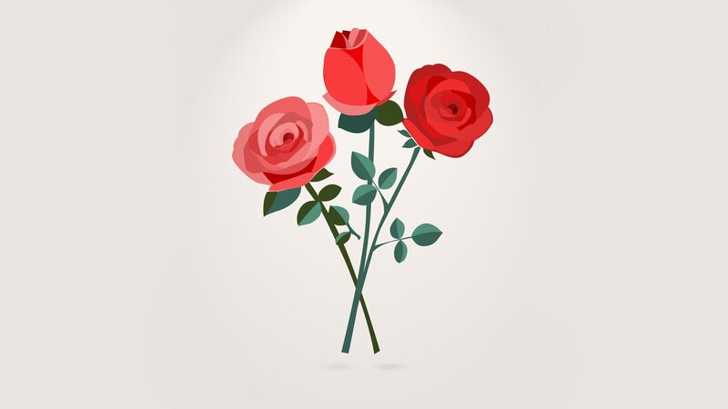 Three Red Roses — Calm, Vector Art, Leaves