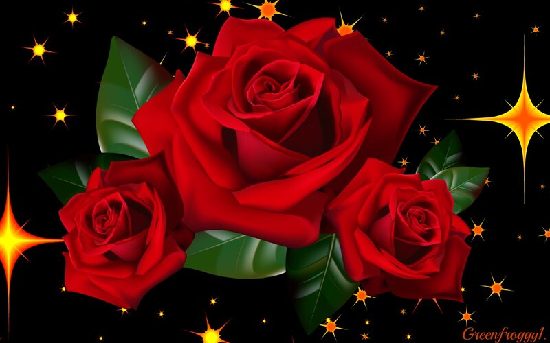 Three Red Roses — Dramatic, Night, Digital Art