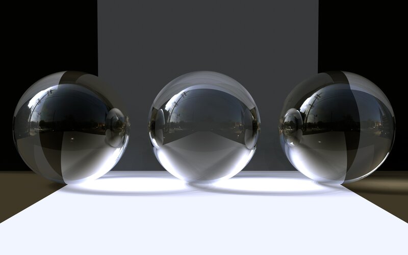 Three reflective glass spheres