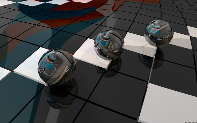 Three Reflective Spheres — Black