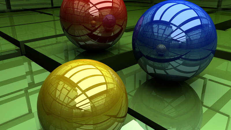 Three Reflective Spheres — Green, Abstract, 3d Render
