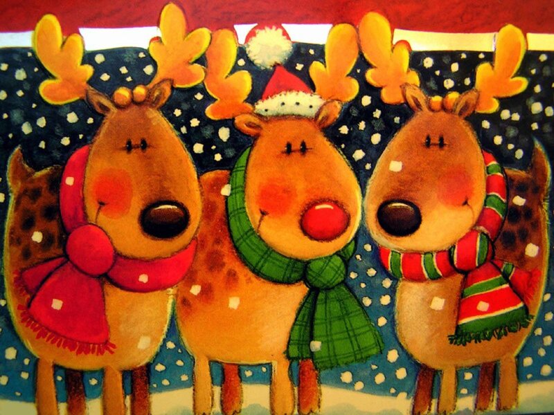 Three Reindeer in Snow — Brown