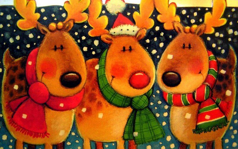 Three reindeer in winter