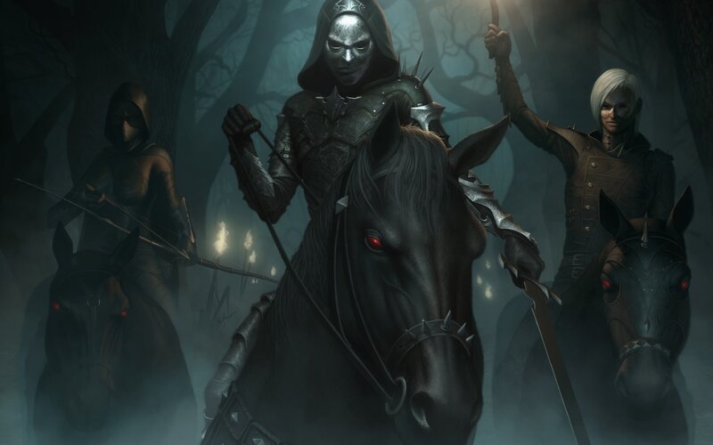 Three Riders on Black Horses