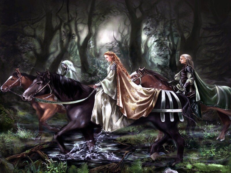 Three Riders on Horses — Green, Dramatic