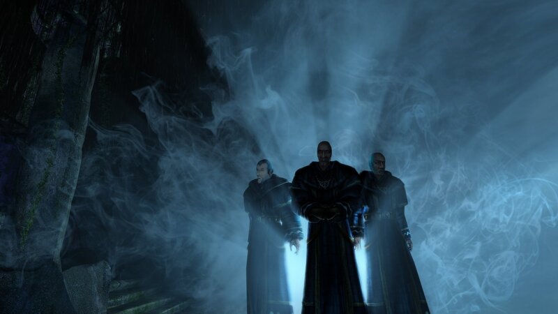 Three Robed Figures in Mist