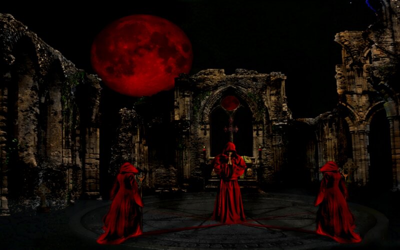 Three Robed Figures — Red