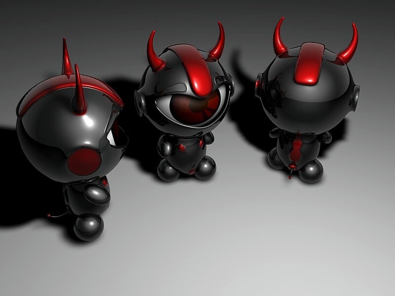 three robotic devil figures
