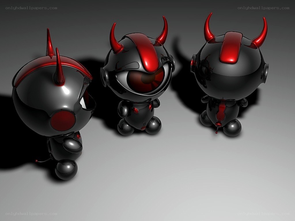 three robotic devil figures