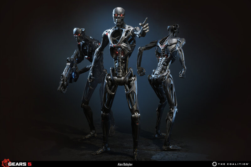 Three Robotic Figures — Black
