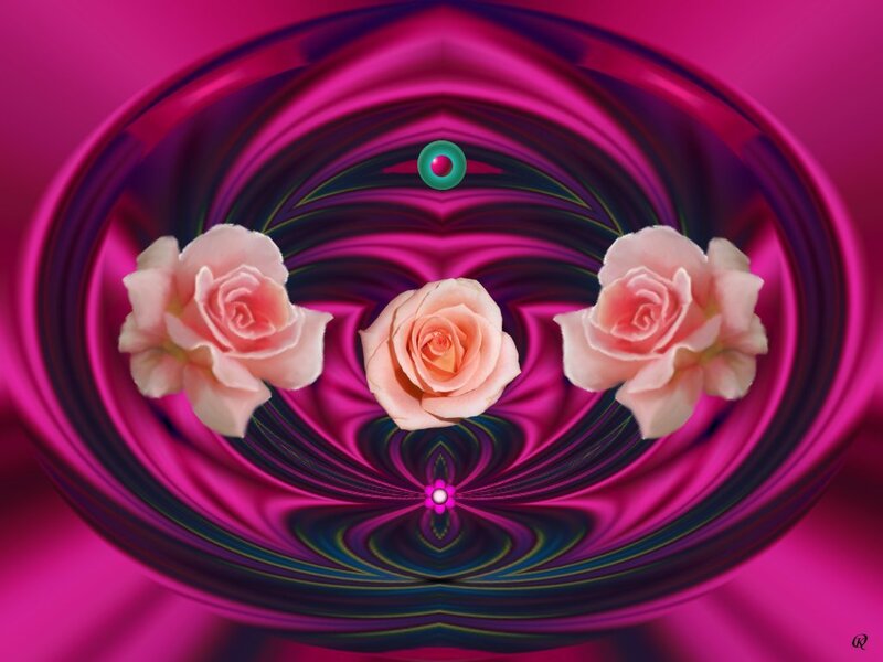 Three roses in a swirl