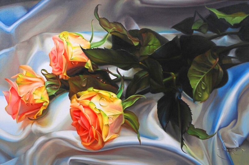 Three Roses on Fabric
