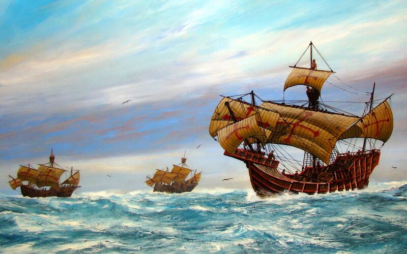 Three Sailing Ships at Sea