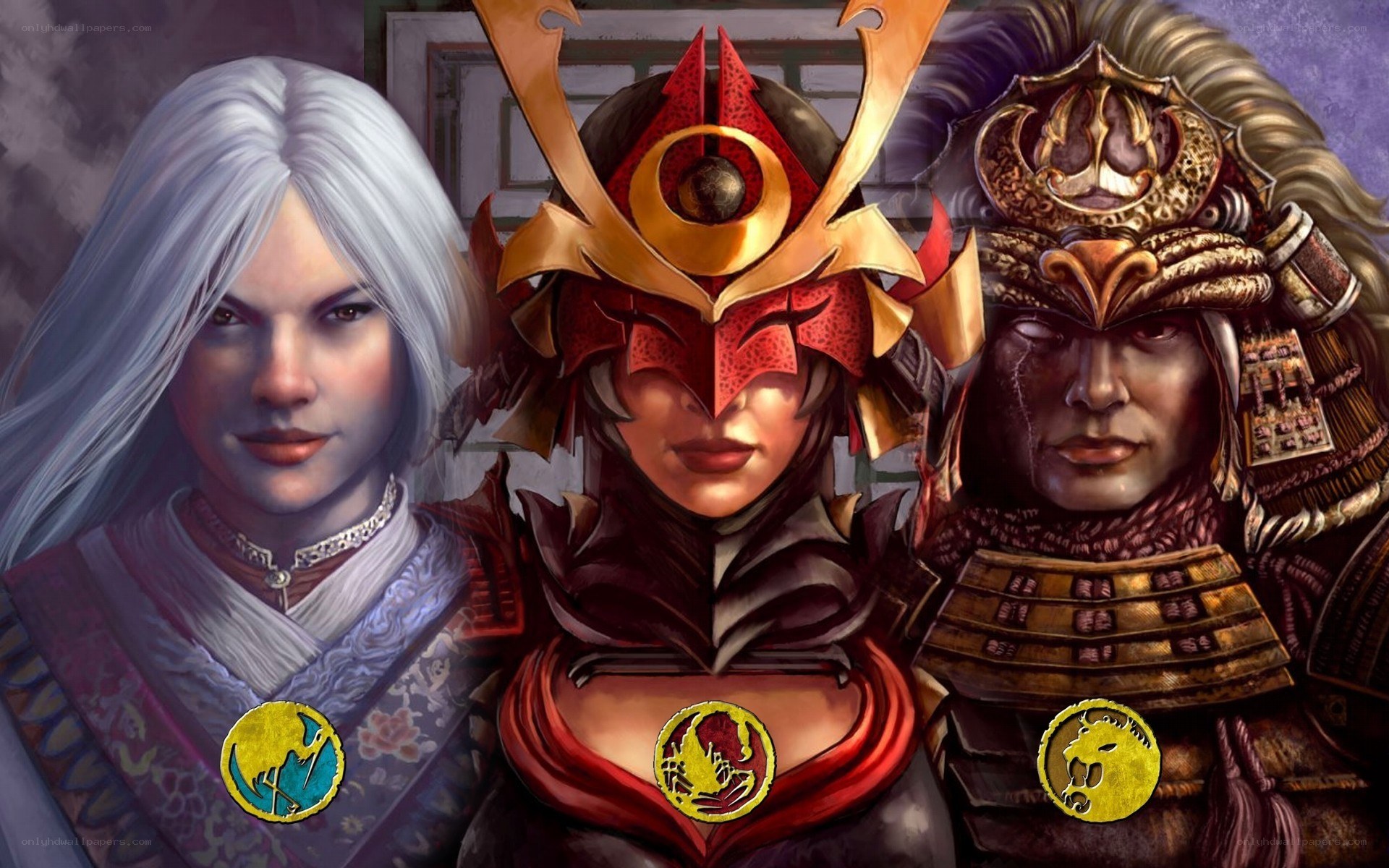Three samurai warriors in armor