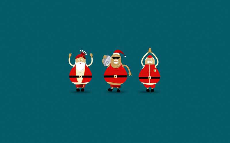 Three Santa Claus Figures — Teal