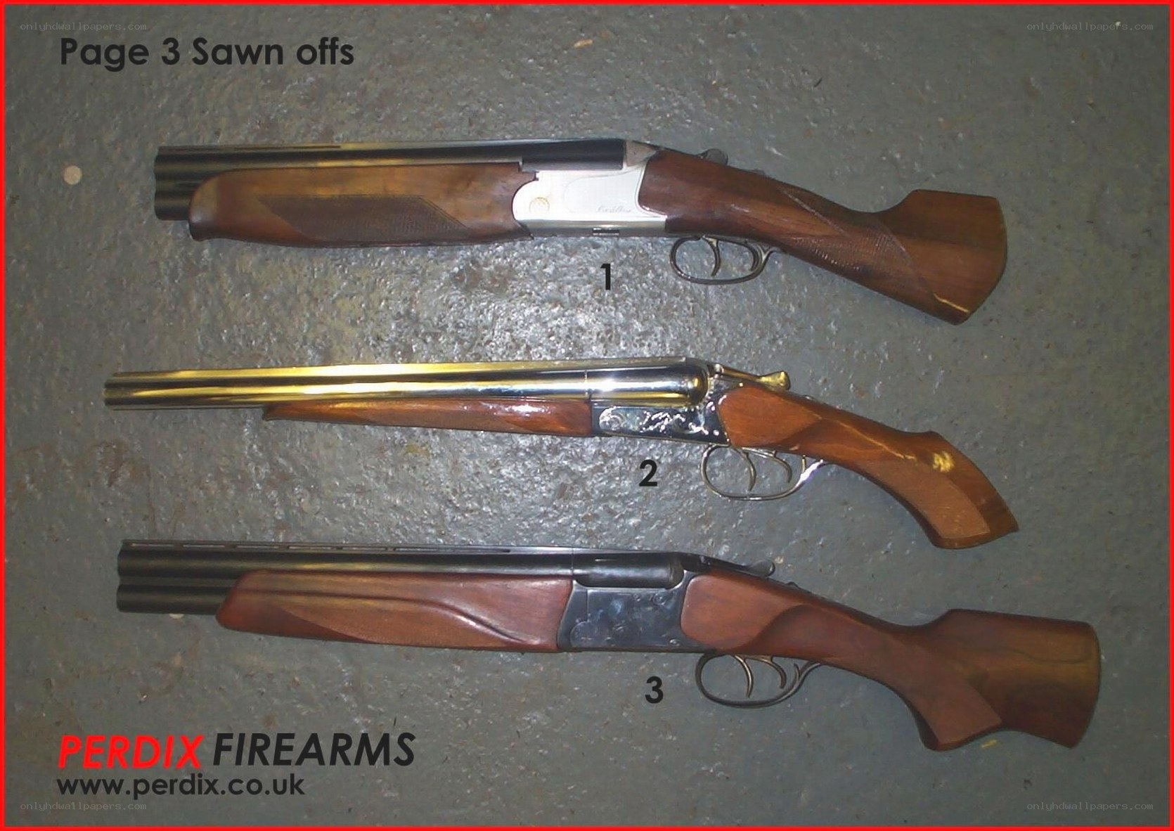 Three sawn-off shotguns