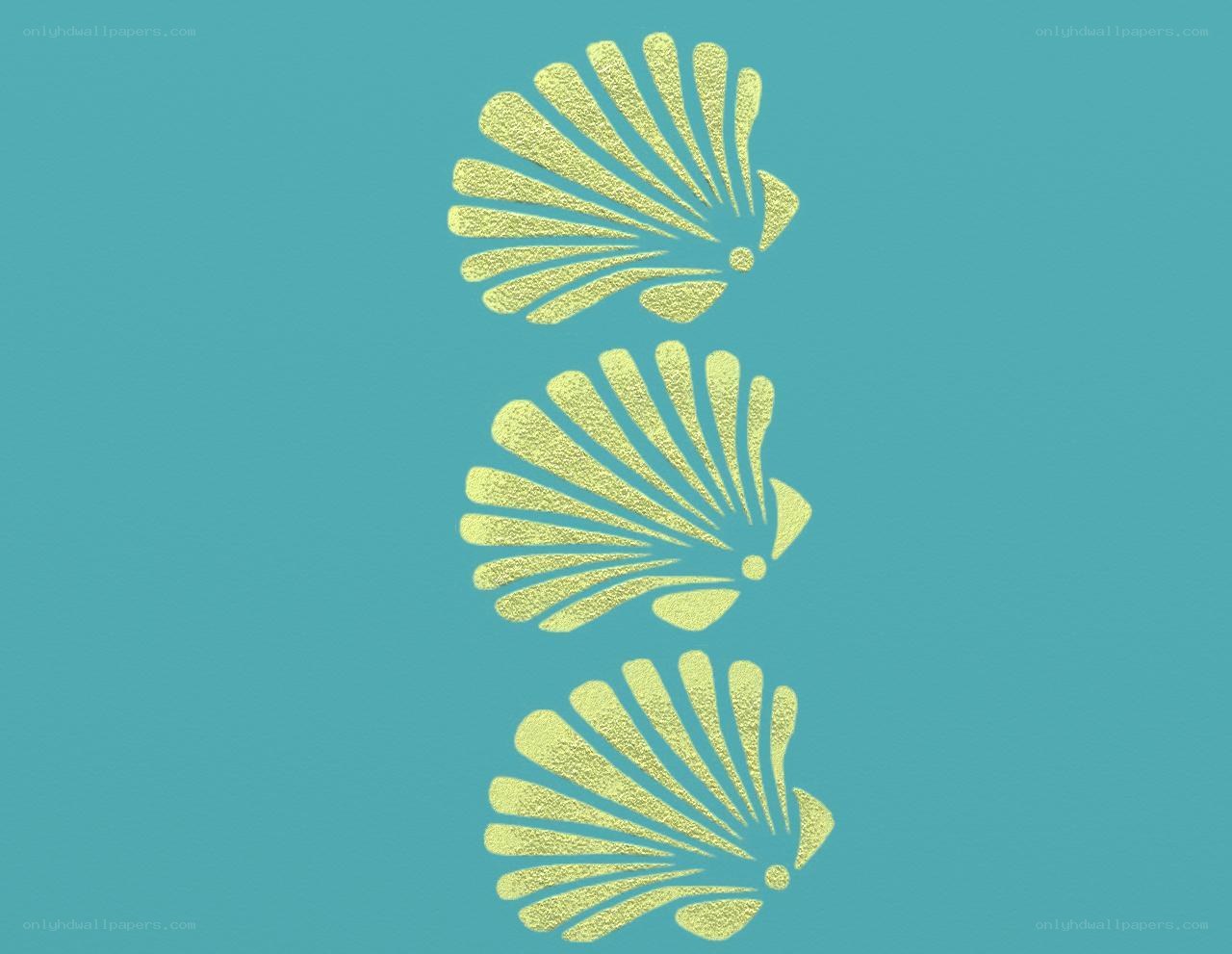 three scallop shells on blue