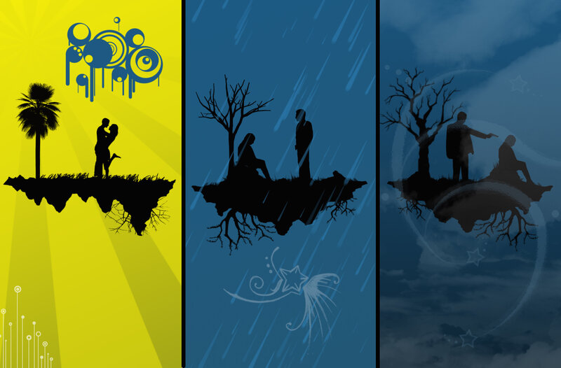 Three scenes of a couple's journey