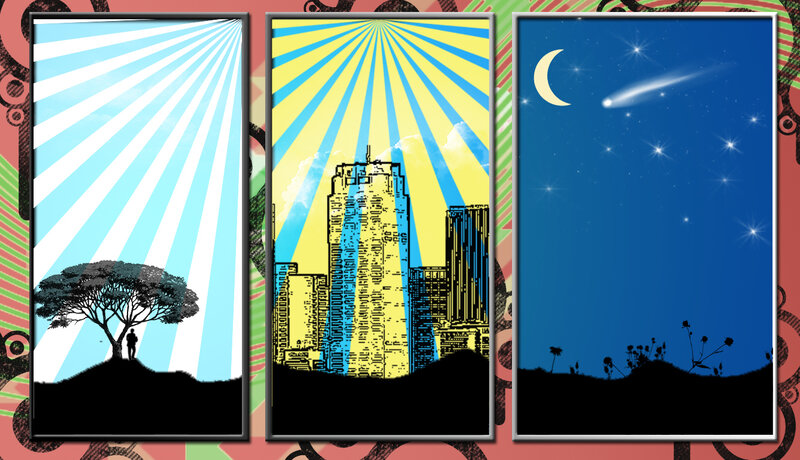 Three scenes of nature and city