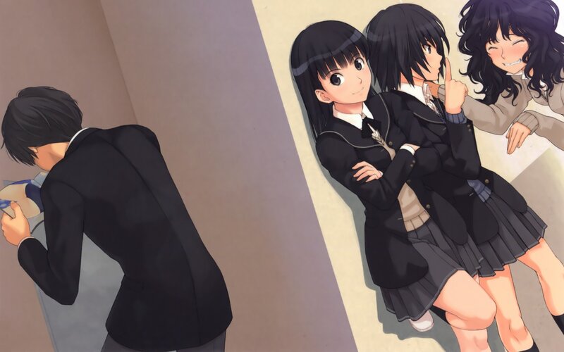 Three Schoolgirls and a Boy — Black, Playful