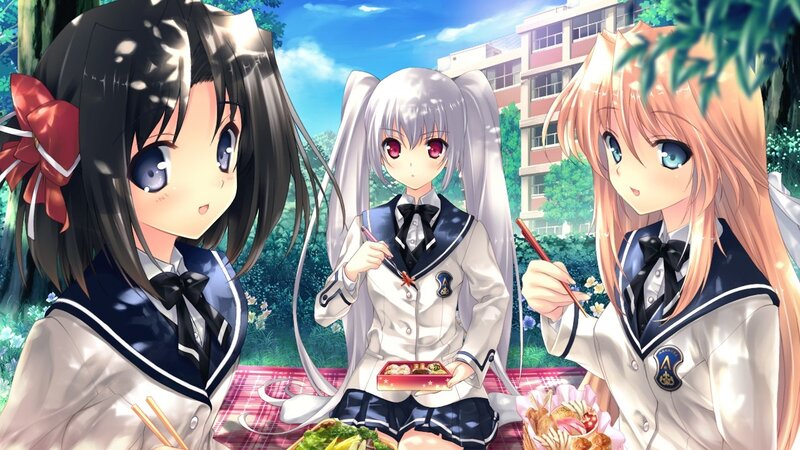 Three Schoolgirls Eating