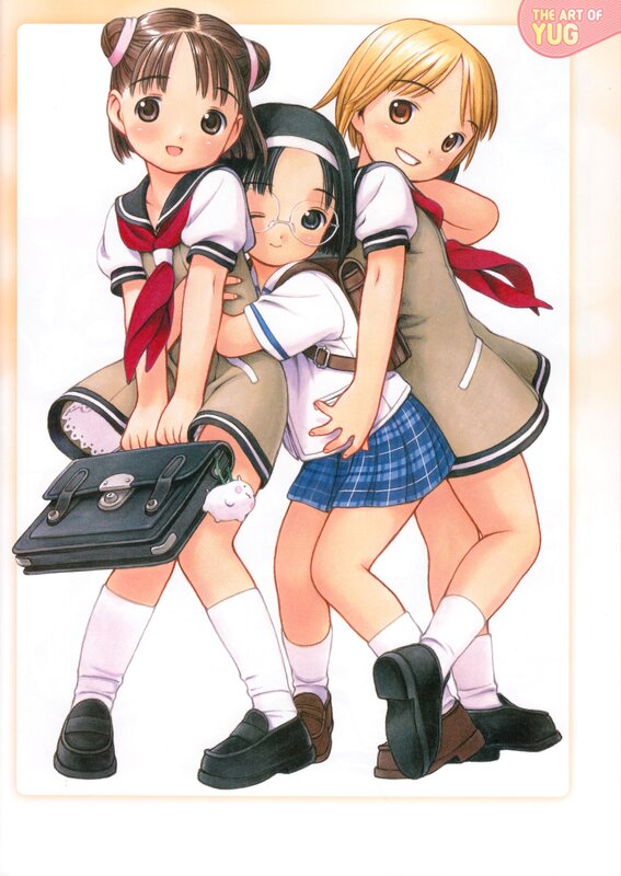 Three schoolgirls hugging