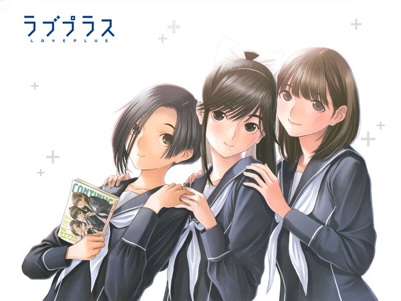 Three Schoolgirls Hugging — White, Friendly, Manga, School Uniforms