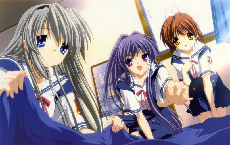 Three schoolgirls in a bedroom