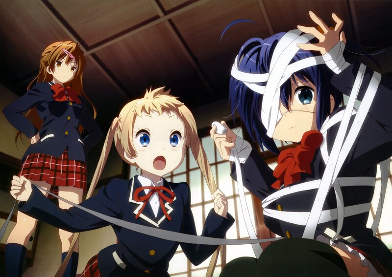 Three Schoolgirls in a Room — Blue, Playful