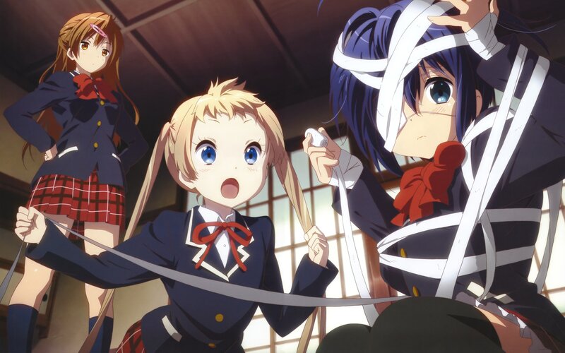 Three Schoolgirls in a Room — Blue