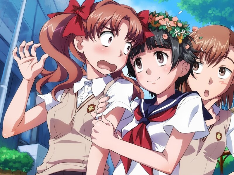 Three schoolgirls in a surprise moment