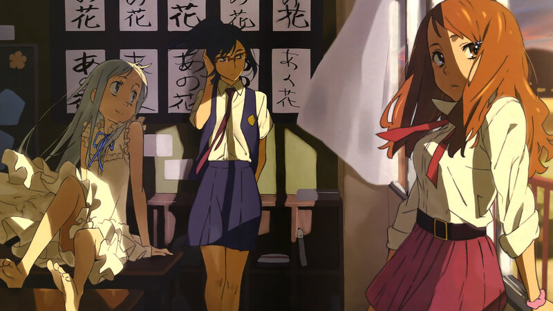 Three Schoolgirls in Classroom — Brown, Dramatic