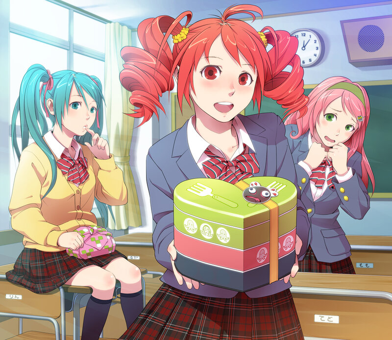 Three Schoolgirls in Classroom — Red