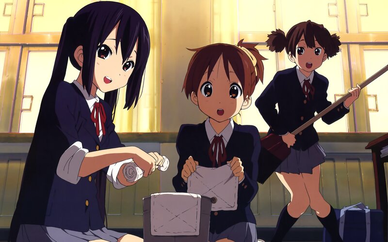 Three Schoolgirls in Classroom — Yellow
