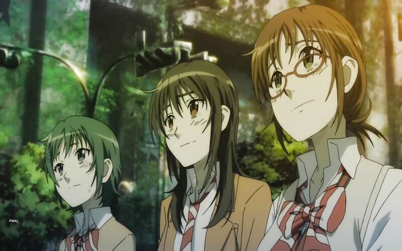Three Schoolgirls in Forest