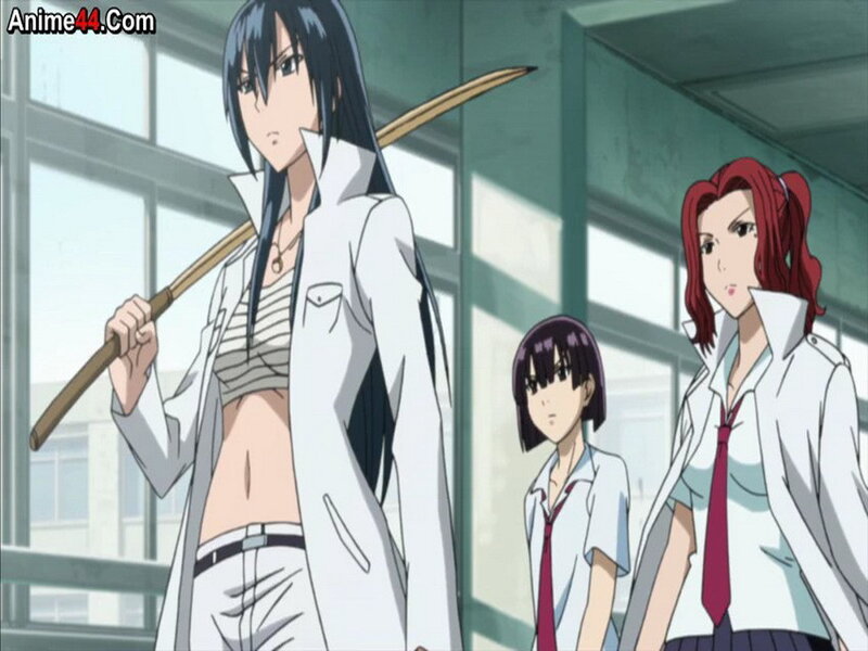 Three Schoolgirls in Hallway