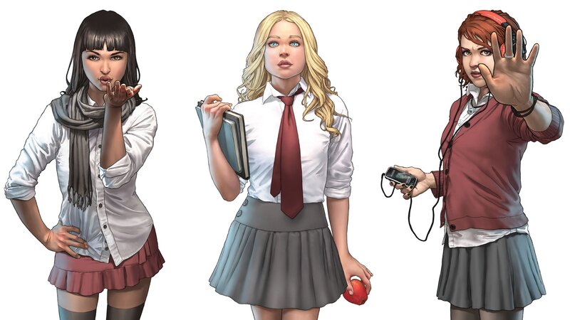 three schoolgirls in uniform