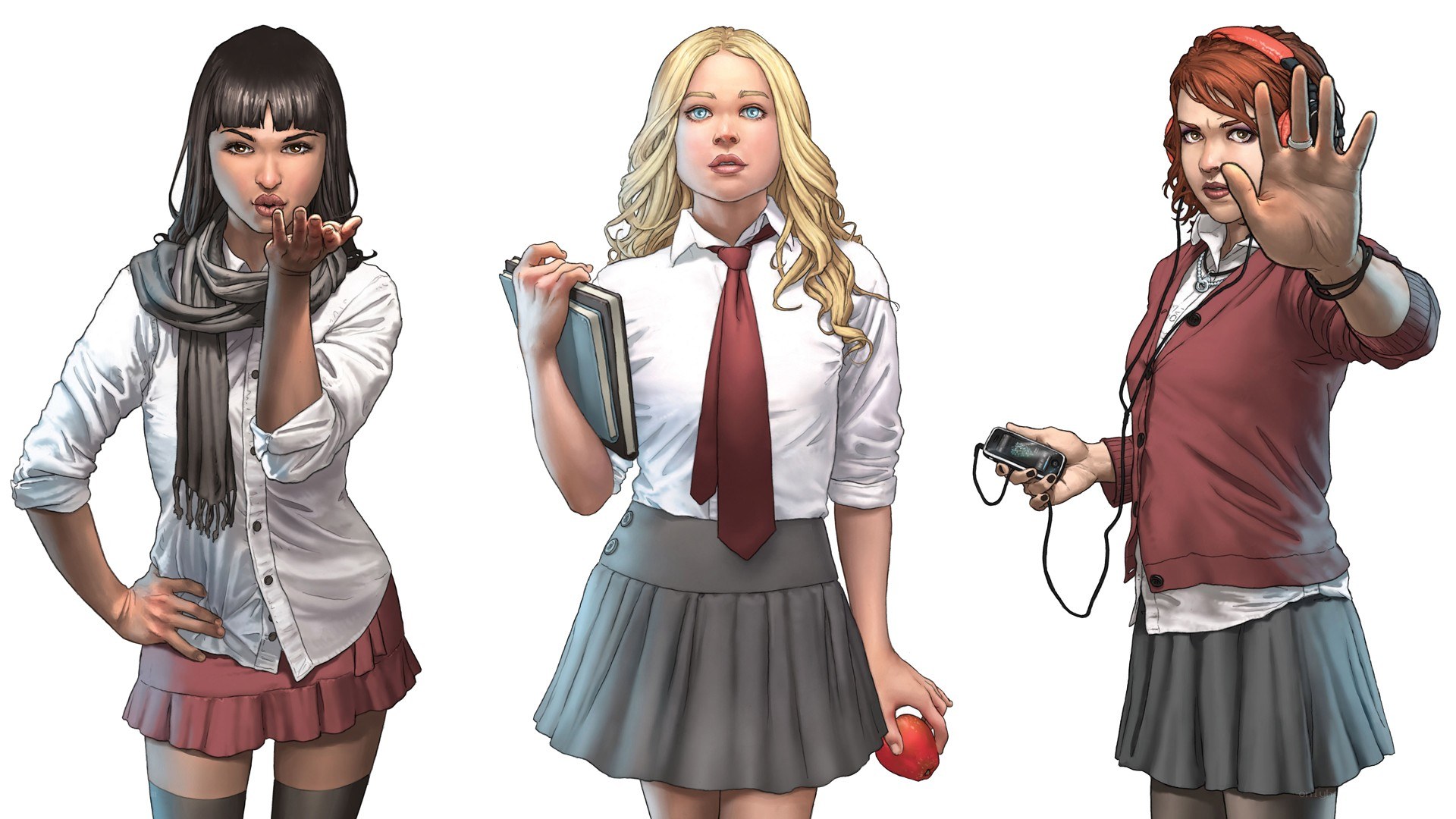 three schoolgirls in uniform