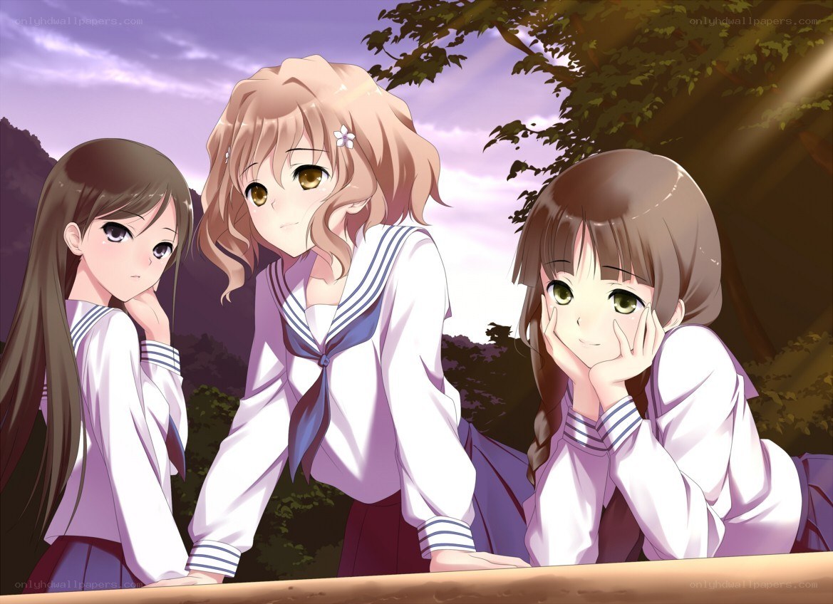 Three schoolgirls in uniform