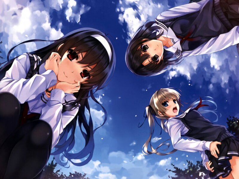 Three Schoolgirls in Uniform — Blue, Dreamy
