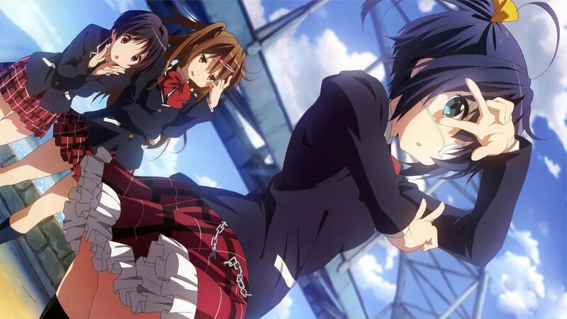 Three Schoolgirls in Uniform — Blue, Playful, Afternoon, Anime, School Uniforms, Sky
