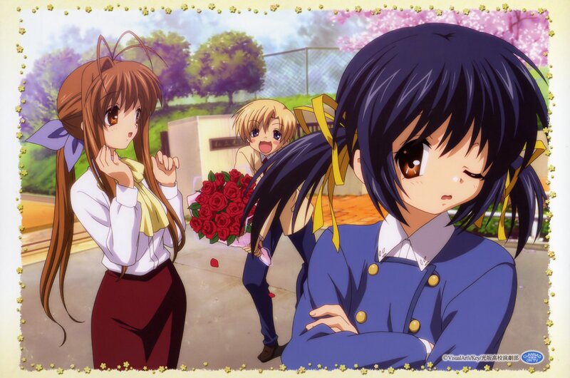 Three Schoolgirls in Uniform — Blue, Playful, Spring
