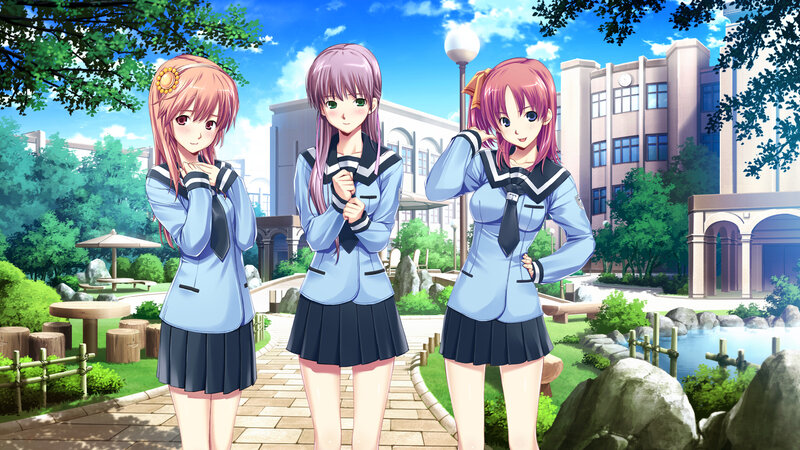 Three Schoolgirls in Uniform — Blue, Serene