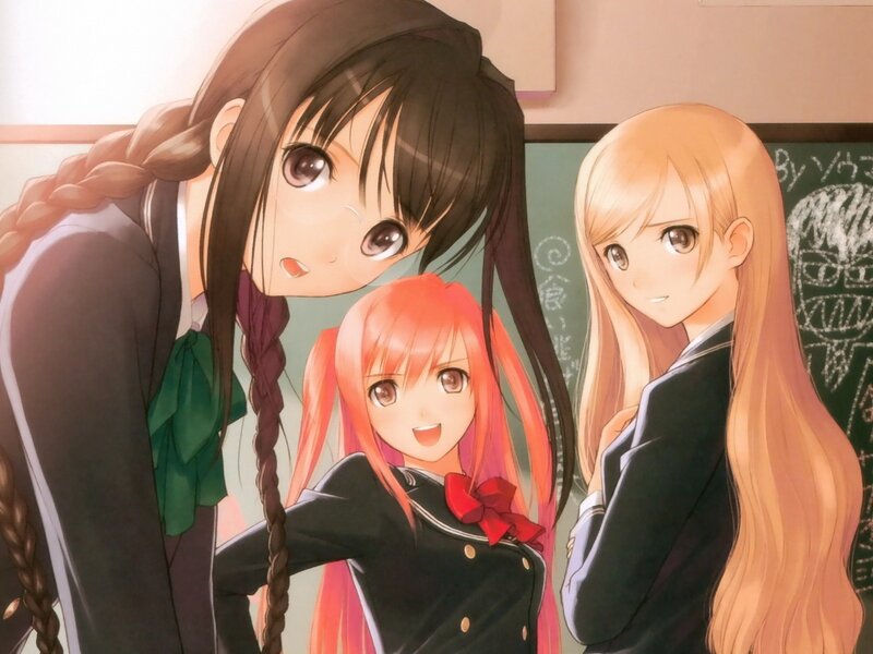 Three Schoolgirls in Uniform — Brown, Friendly